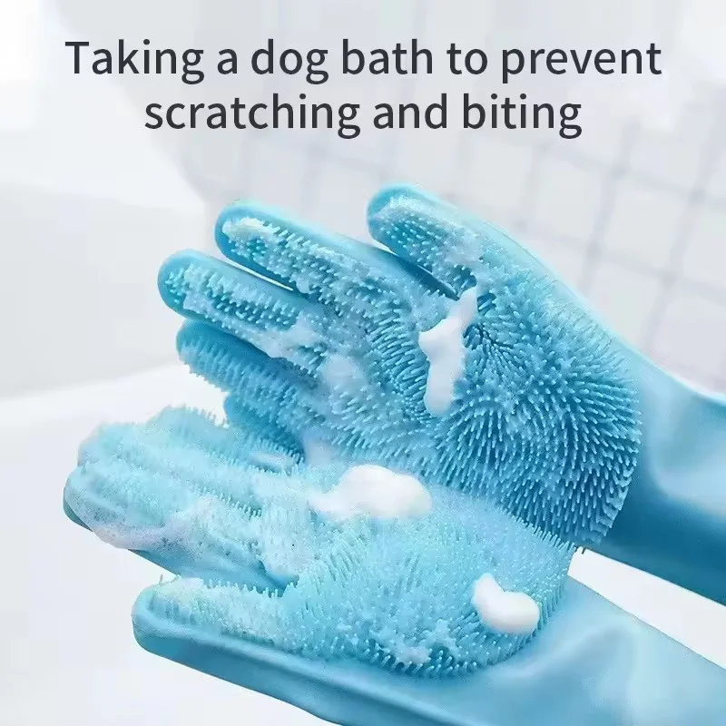 Silicone Pet hair removal shower Glove Dog Cat Bathing Shampoo Scrubber Hair Removal Glove Magic Dishwashing Cleaner Glove