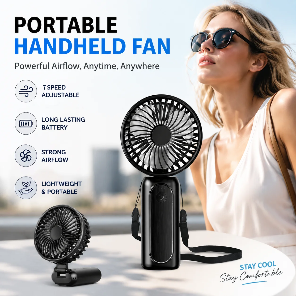 Ultra high speed handheld fan 3600mAh outdoor portable mini folding high wind neck hanging desktop handheld multi-purpose fan
