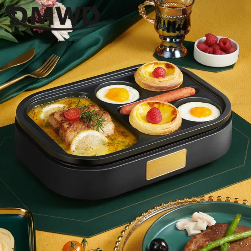 DMWD One Key Control Mini Pizza Hamburger Making Machine 3 in 1 Breakfast Maker Non-Stick Steak Barbecue Plate Washable Pan EU