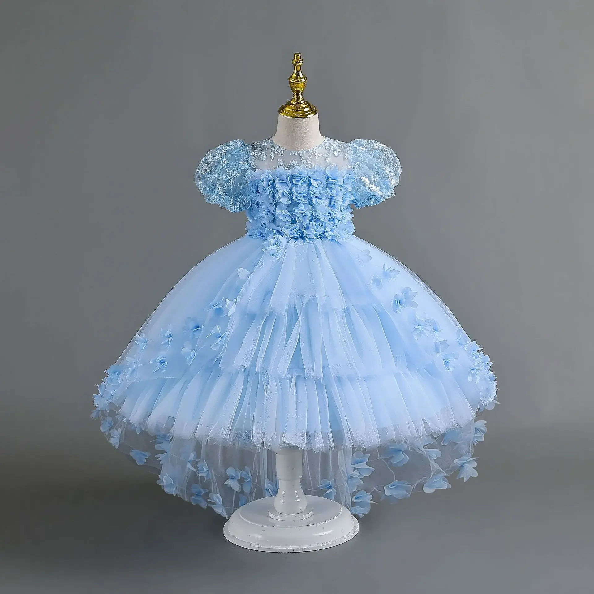 Vestidos de festa em camadas para meninas, vestido de noiva infantil, vestido formal festivo para crianças, vestido de baile exuberante, 3 a 6, 8, 10, 12 anos