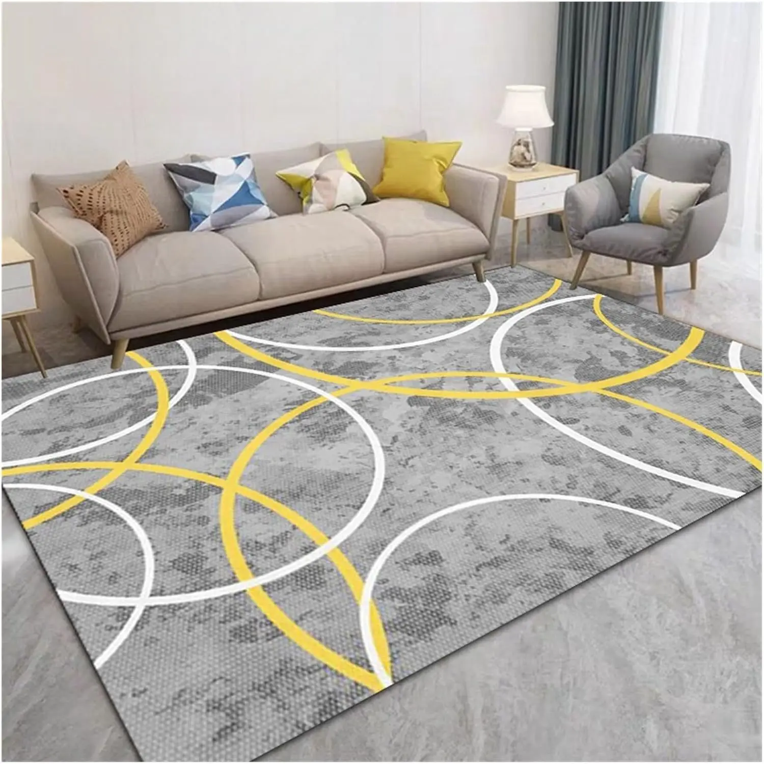 VIKAMA Nordic Geometric Luxury Loop Pile Rug - Washable Mat for Hall, Airbnb, Bedroom, Office, Home Decor