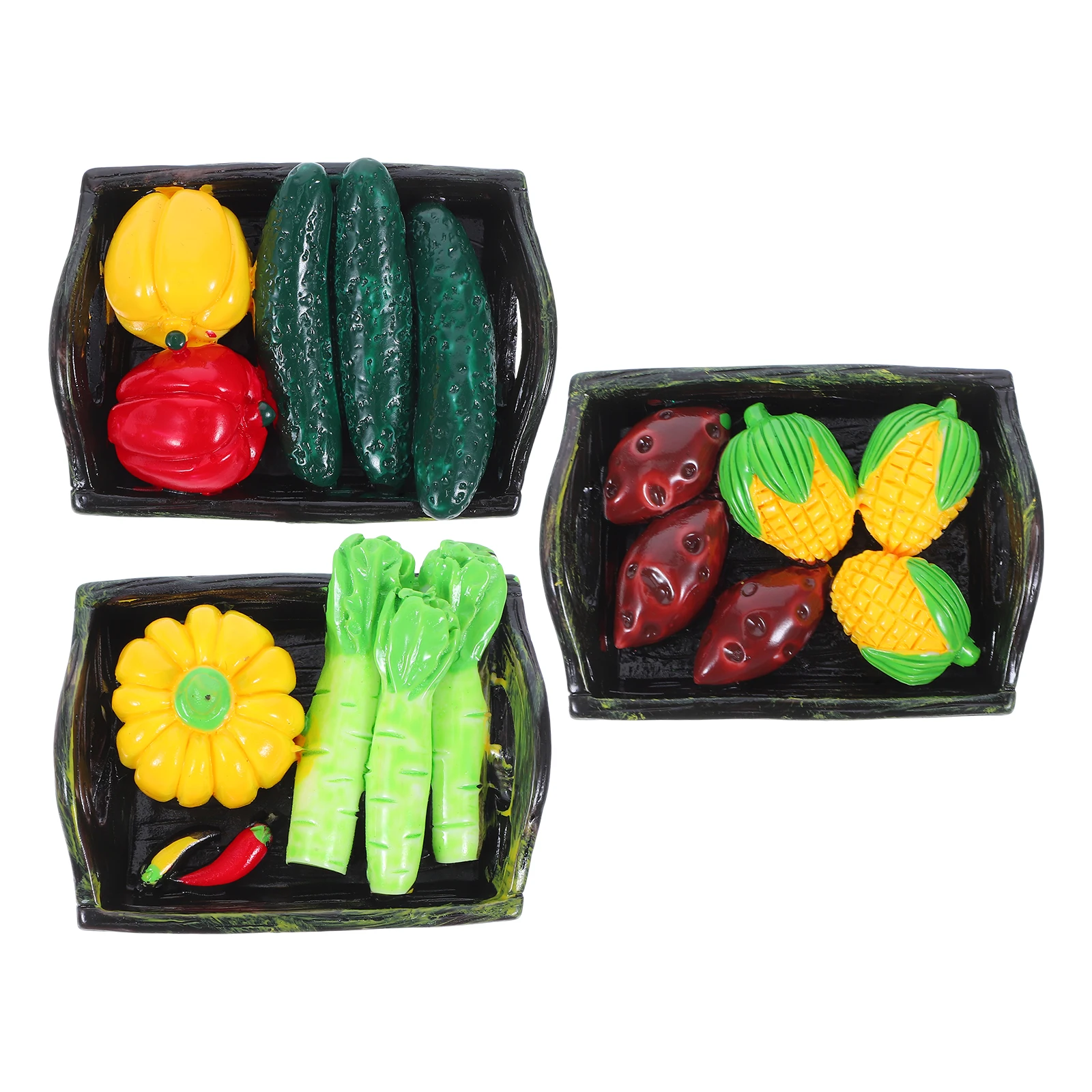 

3pcs Resin Ornaments Mini Vegetable Basket Dollhouse Decor Lightweight Small Realistic DIY Toy Accessories Miniature House