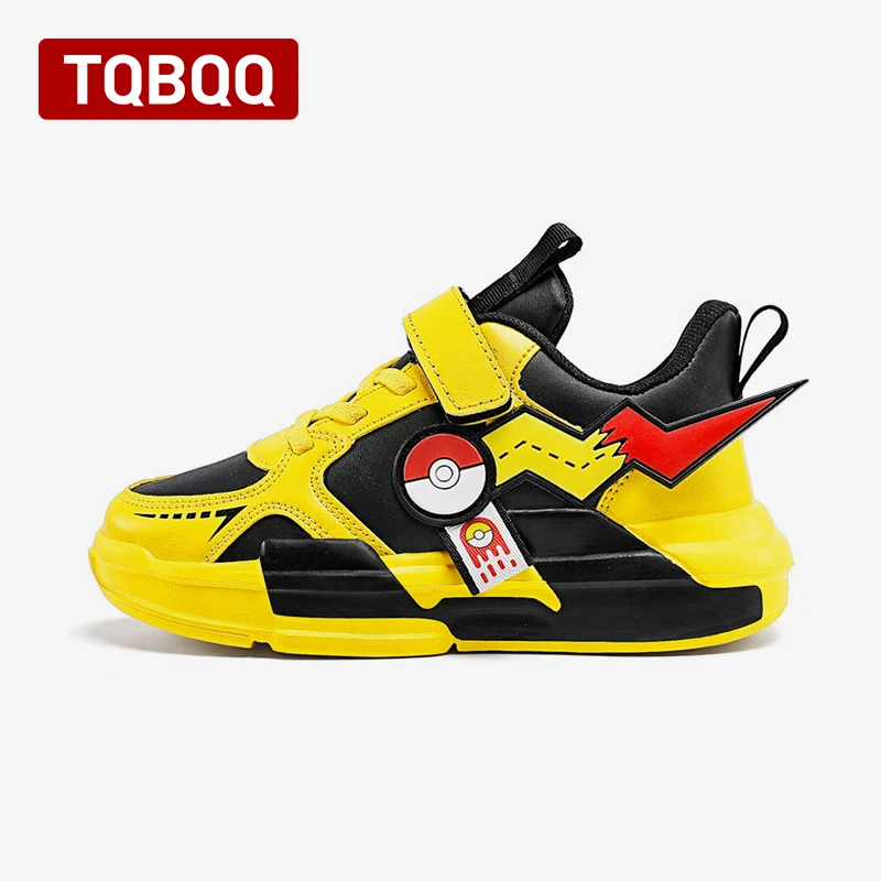 Kid\'s Leather Pikachu Sports Sneakers Boy\'s and Girl\'s Fashion Casual Shoes Children\'s Outdoor Slip On Sneakers