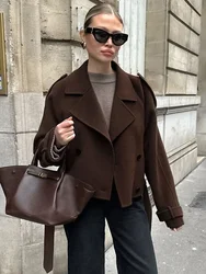 Trendix Casual Lapel Jacket For Women Long Sleeve Elegant Patchwork Short Cardigan Femme 2024 Autumn Winter Vintage Outwear