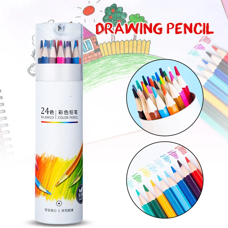 Pensil Warna Kayu Alami Profesional Siswa Menggambar Sketsa Lukisan Pensil Warna Set Alat Tulis 12/24/36/48 Warna