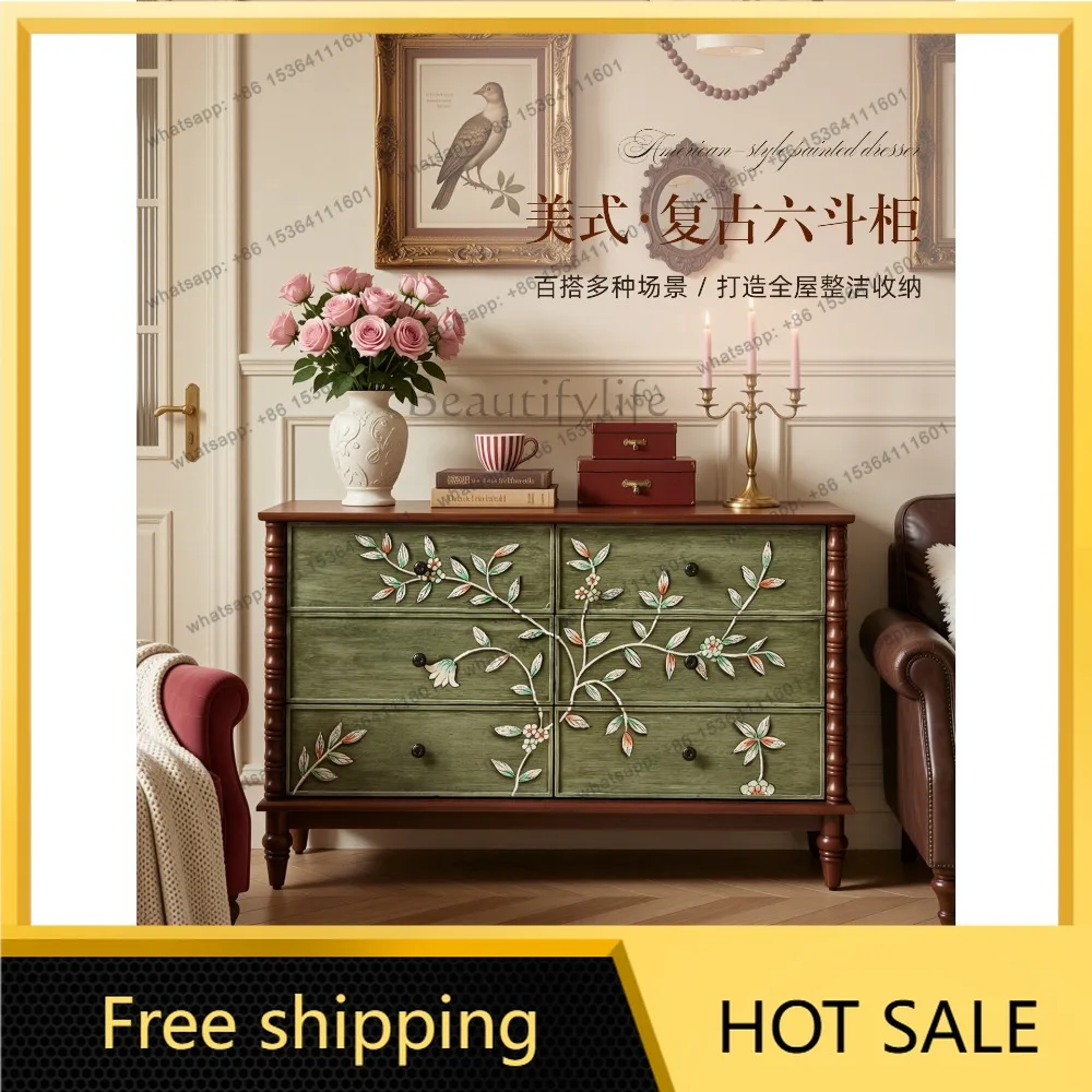 FG American solid wood painted living room against the wall retro dresser storage locker