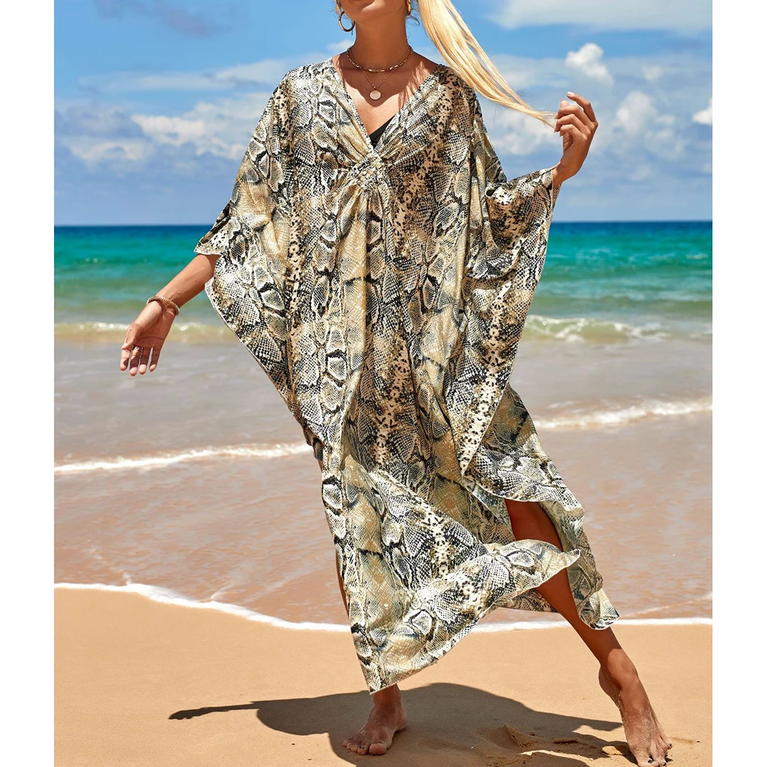 Sexy Tunika mit Zebra-Muster und V-Ausschnitt, Strandkleid, Strandmode, langes Strandkleid für Damen, V4159 – Detail 15