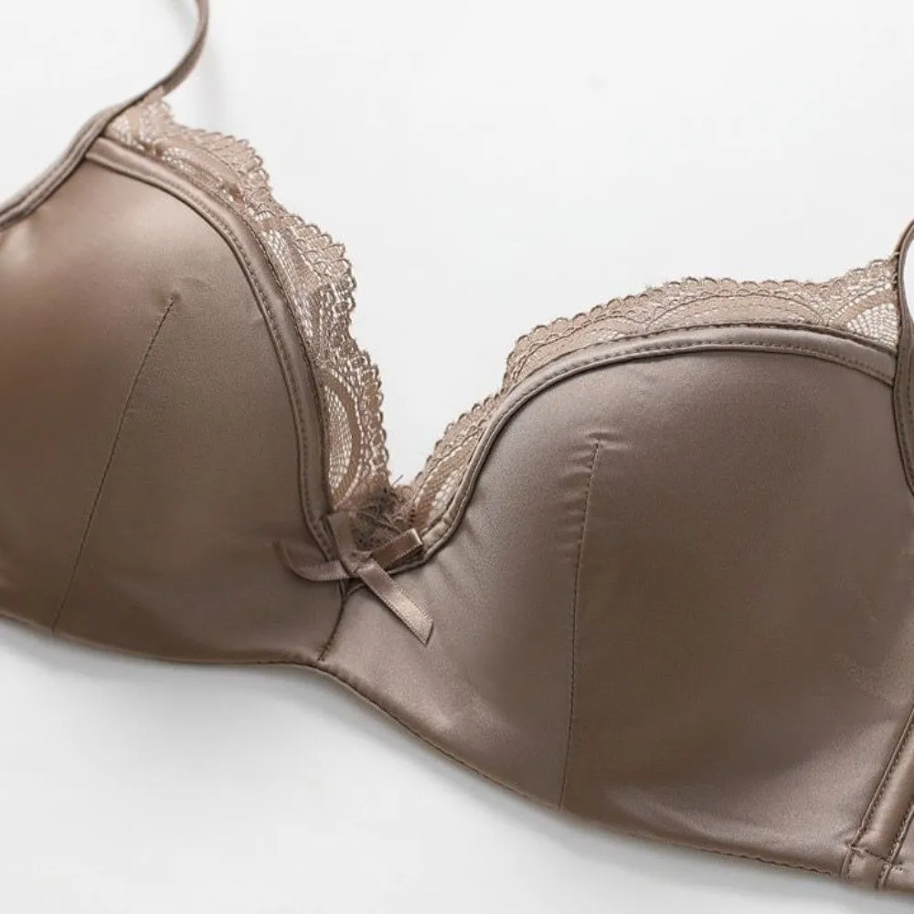 Soft Sweet Thin Satin Wireless V Bra Shockproof Traceless Push Up Underwear Adjustable Lingerie Brassiere for Women Girls Women