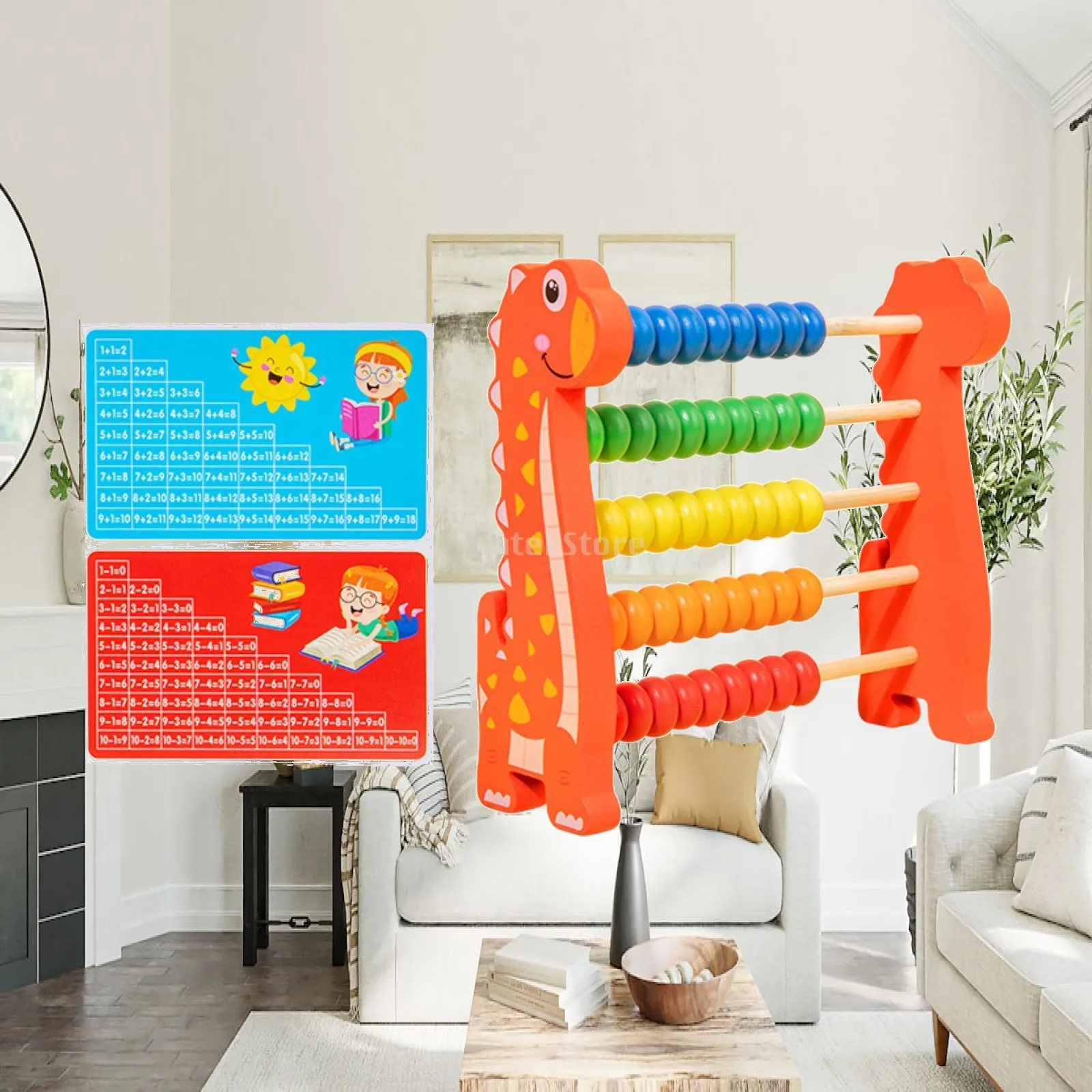 Educational Wooden Abacus 5 Row Counting Frame Toy for Kids Math Manipulative Addition Subtraction Learning Number Game