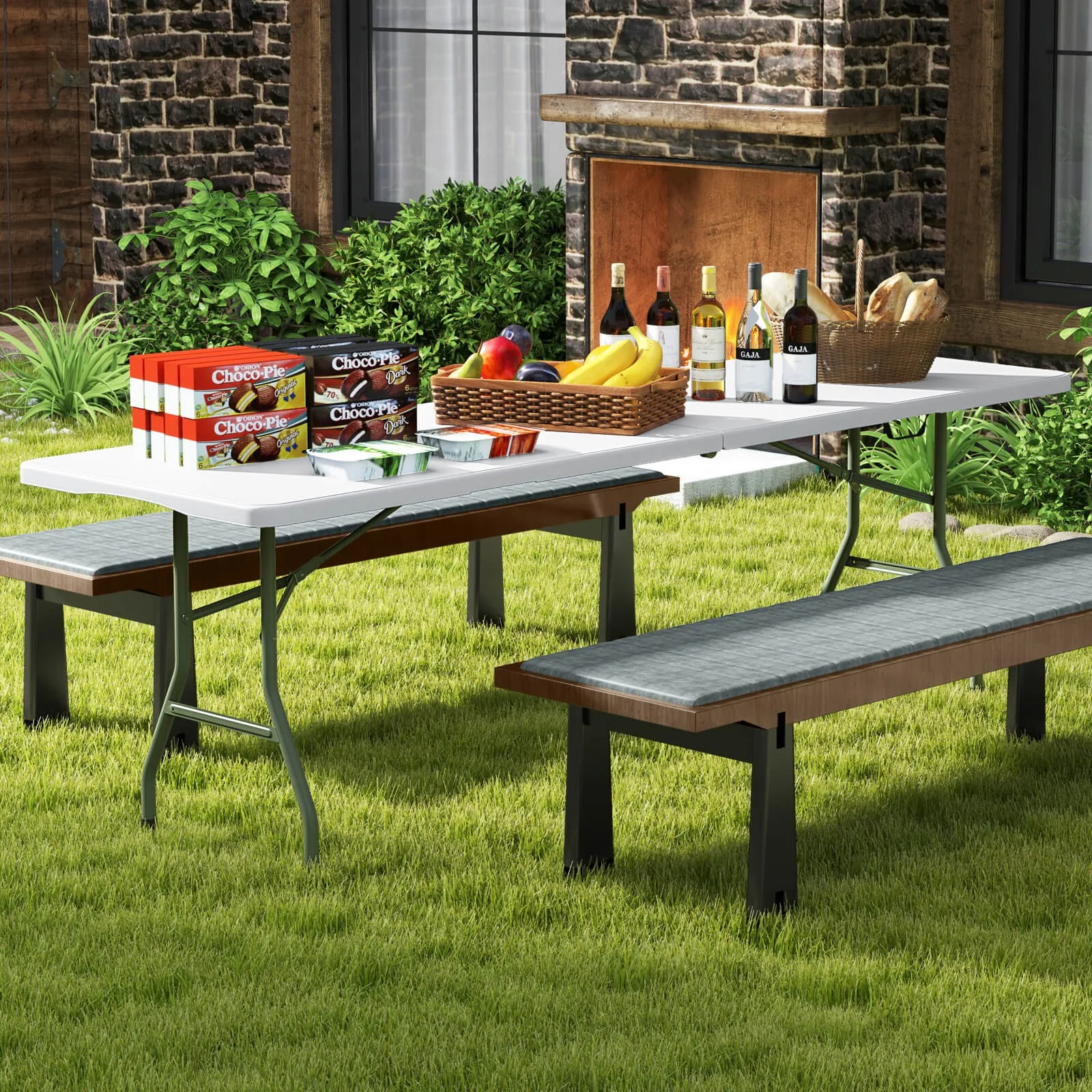 

8 ft Portable Folding Table w/HDPE Tabletop Safe Lock Mechanism Carrying Handle