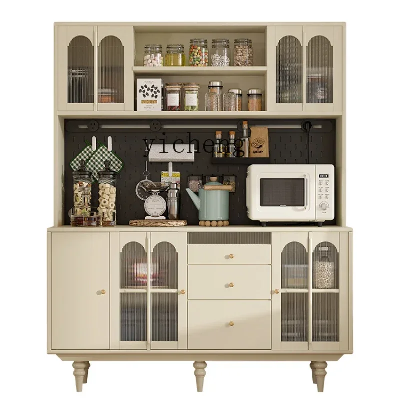 

ZF Cream Style Pure Solid Wood Sideboard Vintage Storage Living Room Wall High Edge Entrance Cabinet