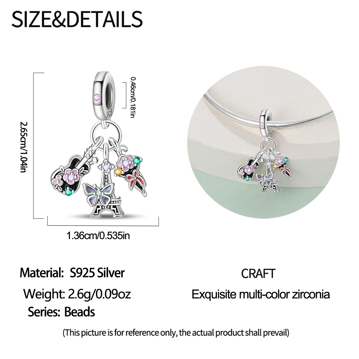 925 فضة برج ايفل قلادة المنارة الطائرة قلادة سحر صالح الأصلي سوار الخرز قلادة Diy بها بنفسك مجوهرات نسائية #4