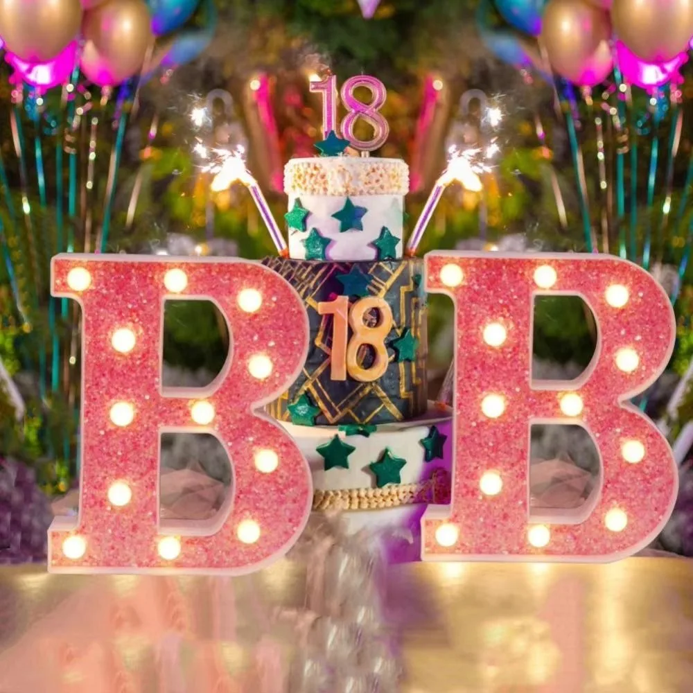 16cm Size LED Light Letters 26 English Letters Pink Color Luminous Letters Pink Glitter Luminous Design English Alphabet Letters