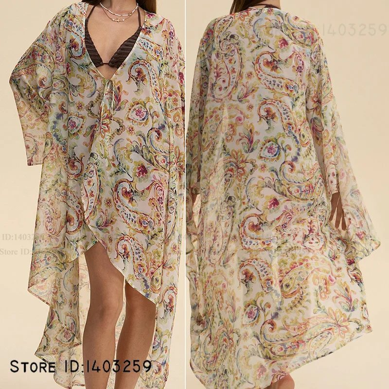 

Богемный халат с цветочным принтом, ночная рубашка, шифоновая одежда для сна, кимоно, халат, солнцезащитный кардиган, сексуальный пляжный халат для бикини