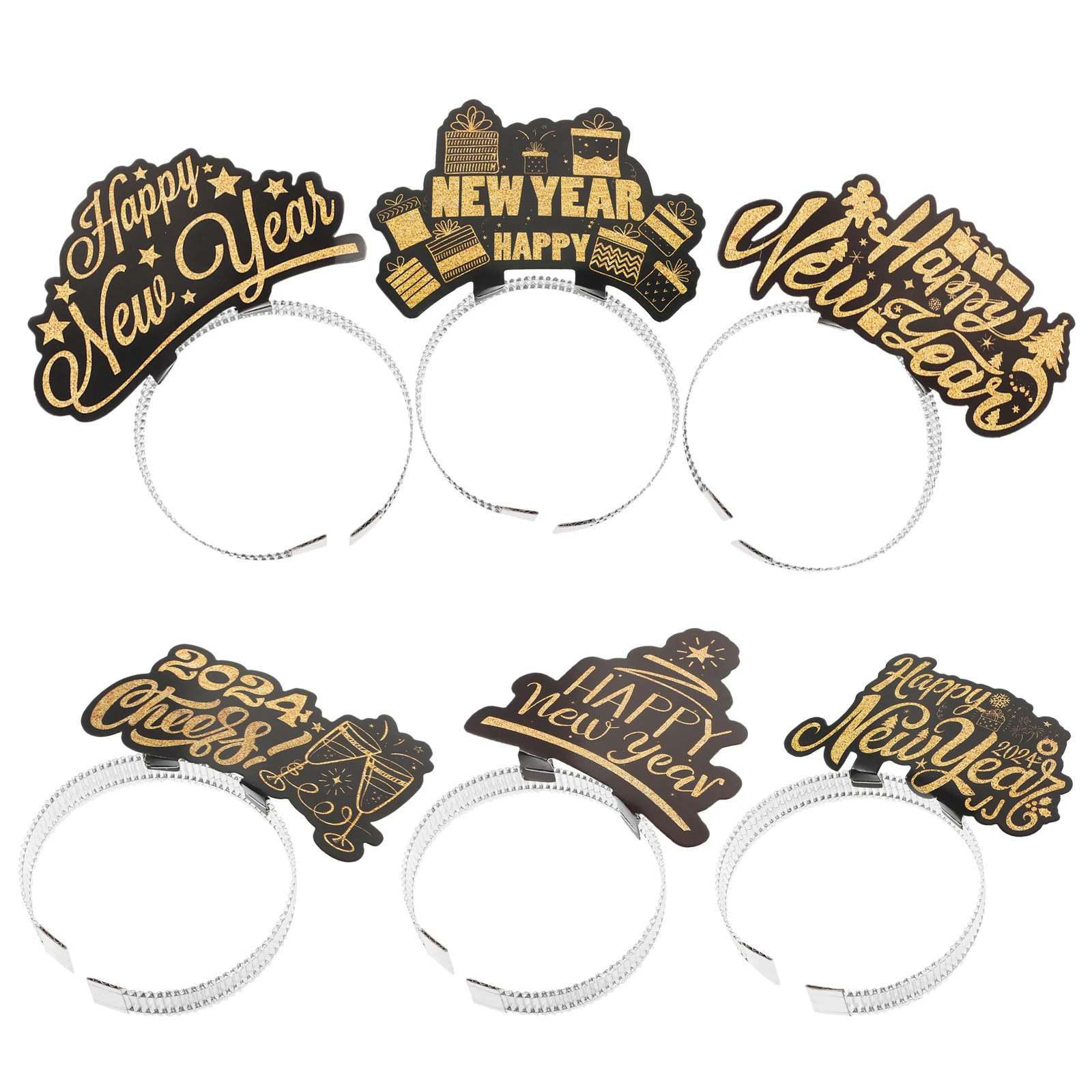 

6Pcs New Year Headbands Bright Color Festive Party Headwear Adults Photo Booth Props 2024 New Year Party Photo Booth Props