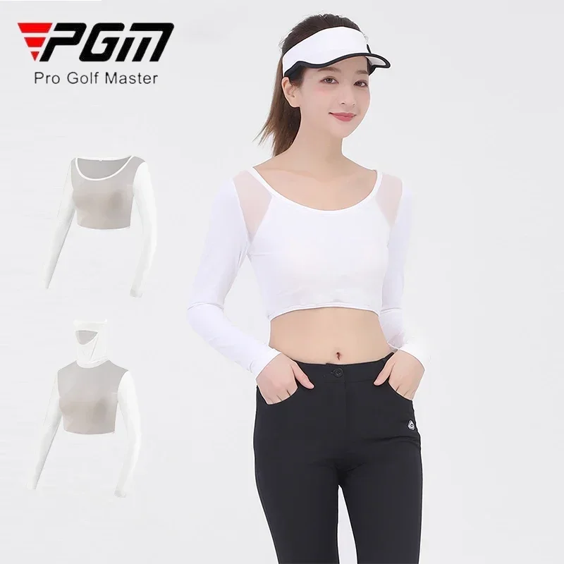 PGM Women Sports Shirt Ice Silk Sunscreen T-Shirt Long Sleeve Cooling Golf Underwear Lady UV-Proof Cropped Tops with Mask