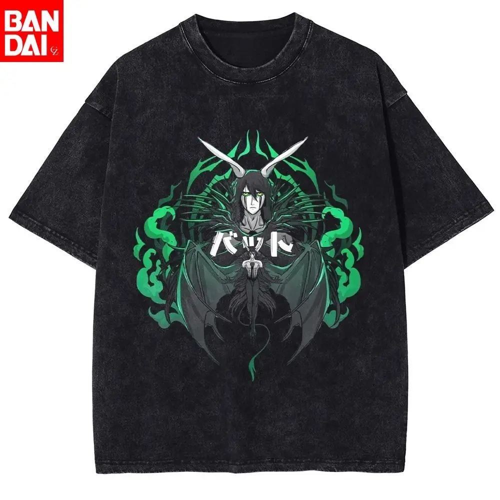 

Bleach Ulquiorra Cifer Resurreccion Segunda Etapa Green Energy Vintage Wash Print T Shirt Men 2026 Summer Black Oversized Tee