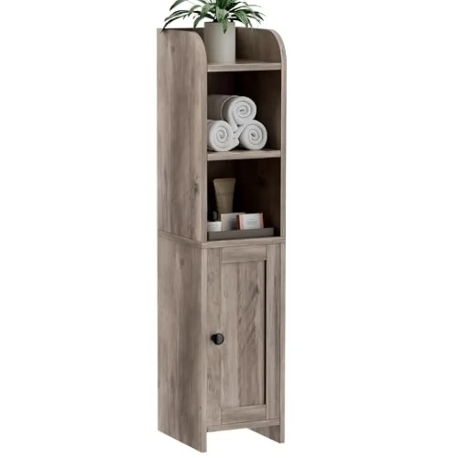 

Small Bathroom Storage Corner Floor Cabinet with Door and Shelves, Beside The Toilet Paper Stand for Skinny, Narrow Toilet Pape