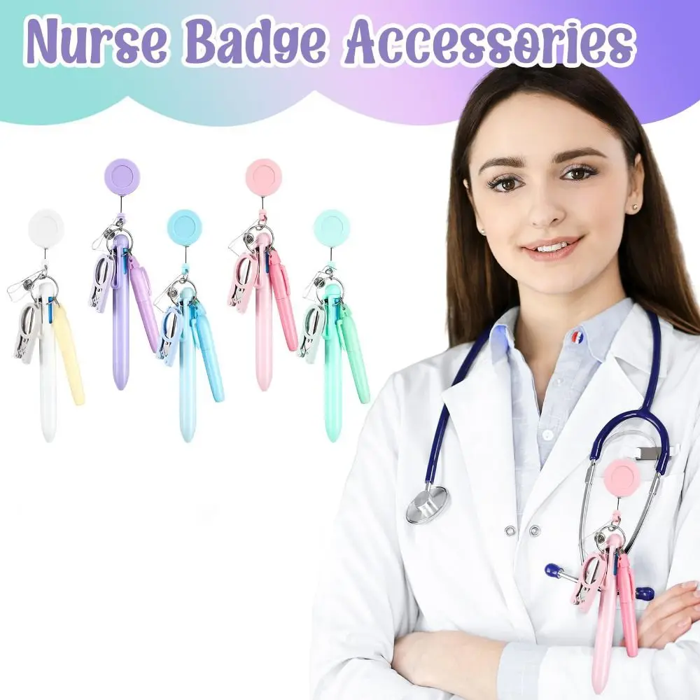 

DIY Retractable Nurse Pen Pack Rotatable Portable Student Badge Set Keychain Nurse Badge Clip