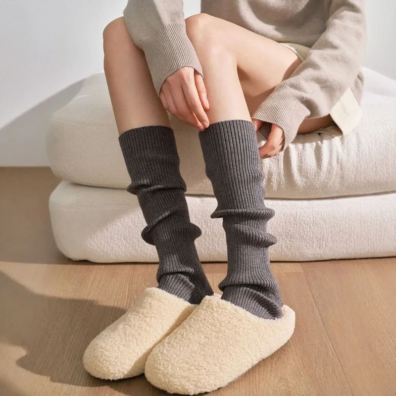 Women's Fall Winter Wool‑Blend Footless Leg Warmers, Lyocell Acrylic Stackable Socks, Slim Fit Long Protective Leg Sleeves
