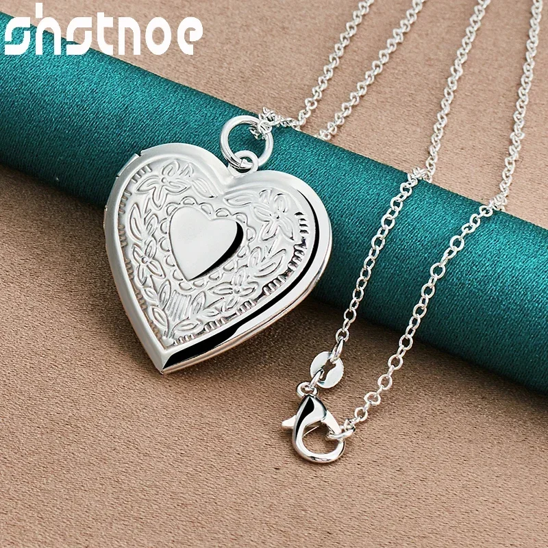 SHSTONE collana in argento Sterling 925 con motivo a cuore ciondolo con cornice per foto collane a catena da 16-30 pollici gioielli per feste di matrimonio da donna