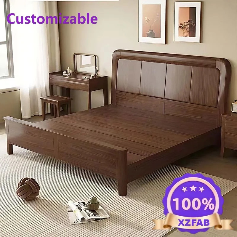 Factory Direct 2026 Walnut solid wood bed 1.8 meters double bed2 meters master bedroombed thickened 1.5m mortisebed modern