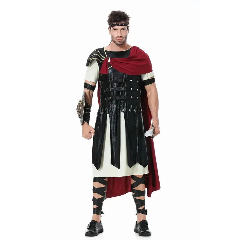 زي الهالوين التأثيري للفارس الملكي الروماني في العصور الوسطى للرجال البالغين كرنفال المصارعين الأوروبيين عباءة الجندي