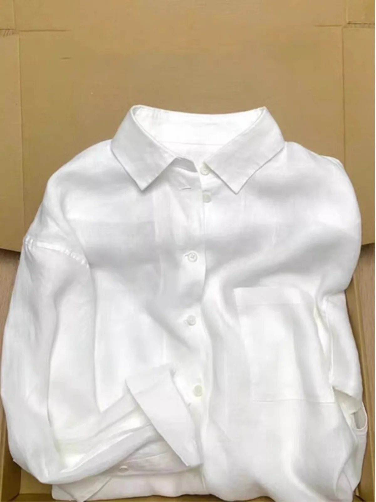 

Высококачественный белый льняной хлопковый ирт в стиле ретро, женский весенне-осенний повседневный свободный длинный све, солнцезащитный верхний воротник, чистый цвет