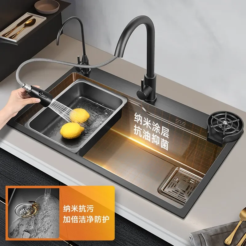 for Japanese Style Large Single Kitchen Sink Stainless Steel Stepped Vegetable Basin Household Undercounter Dishwasher