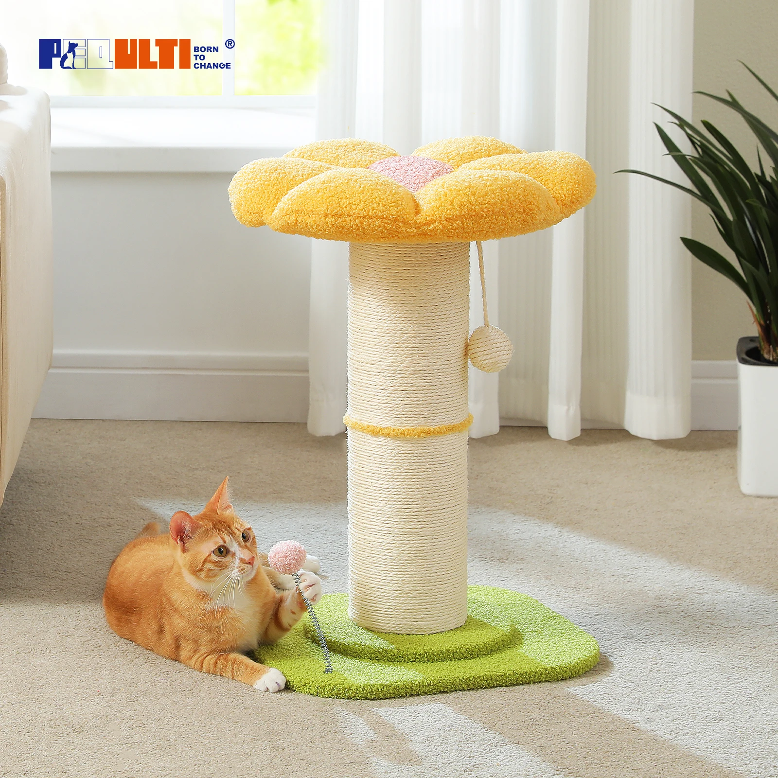 Flower Cat Scratching Post Small Cat Tree Tower Cat Scratcher for Indoor Cats with Super Thick Scratching Post Removable Cat Bed