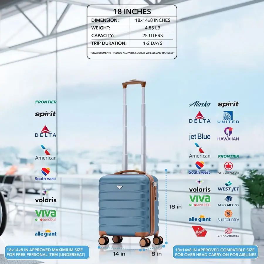 على حقيبة 18x14x8 من الجانب الصلب المدمج في قفل TSA أمبير منفذ USB أمتعة خفيفة الوزن عجلات دوارة مزدوجة صامتة أقصى مقعد سفلي C #3