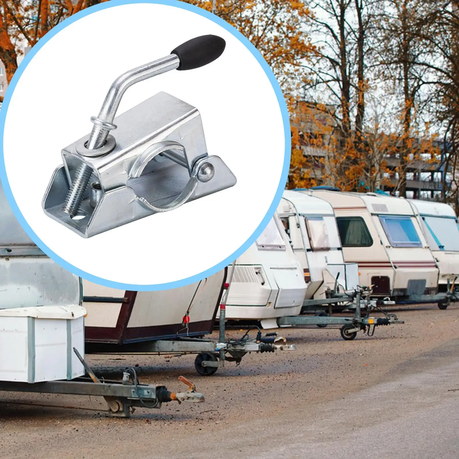 

Durable Metal Trailer Jack Wheel Split Clamp Nonslip Handle Support Mount Clip for RV and Boat