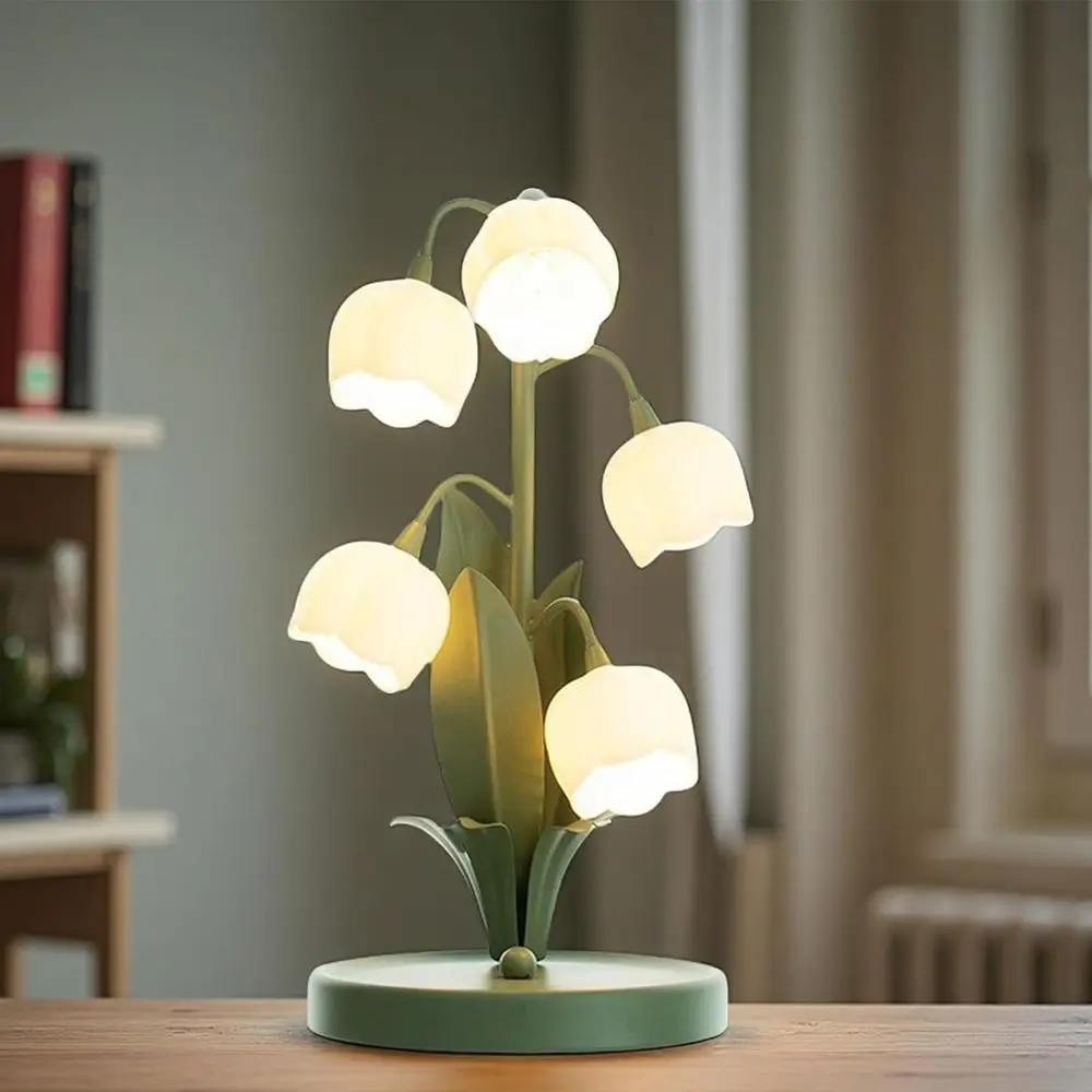 

Table Lamp, Vintage Lily of the Valley Bedside Desk Lamp, 3 Color Modes, Cute Flower Reading Light for Nightstand, Bedroom, Livi