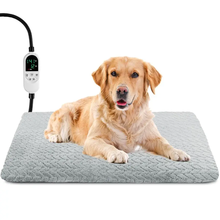 

Греющий коврик для кошек и собак, подогреваемая лежанка для собак, греющий коврик для собак для использования в помещении с устойчивым к разгрызанию стальным проводом, 12 уровней регулировки температуры и таймера.