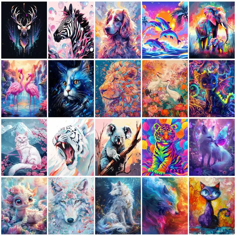 RUOPOTY-Diy Oil Painting By Numbers Animal Adults Crafts With Frame Canvas Acrylic Paint Diy Set Handmade Living Room Decoration