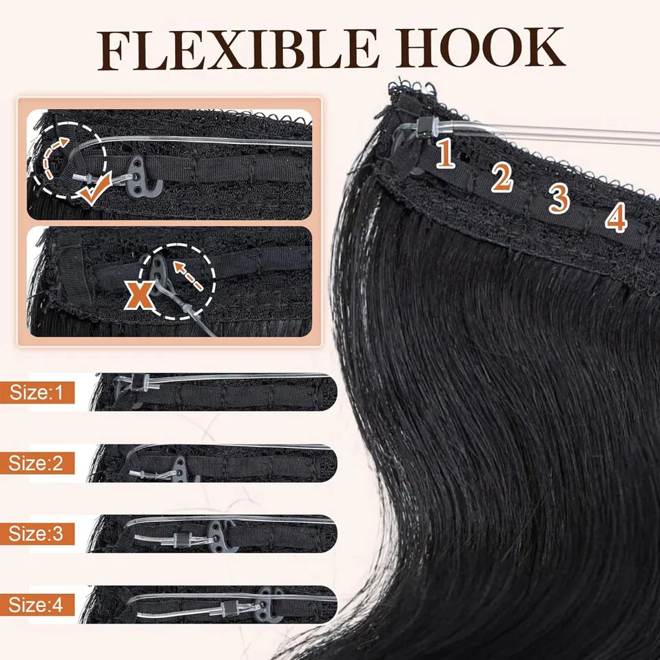 S-noilite Wire In Human Hair Extensions Волнистые регулируемые проволочные наращивания волос Светлые блики Шиньон Невидимая рыбная леска