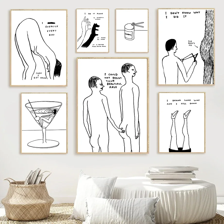 David Shrigley Wine Ass Roller Funny Humour Wall Art Canvas Painting Nordic Poster And Prints Wall Picture For Living Room Decor