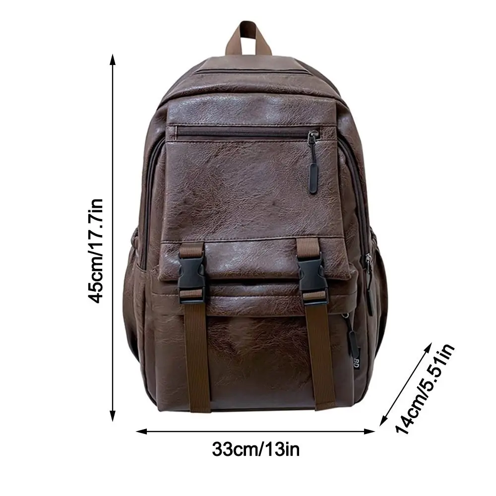 Simple Pu Leather Backpack Breathable Multifunction School Bag Large Capacity Casual School Rucksack Teenage