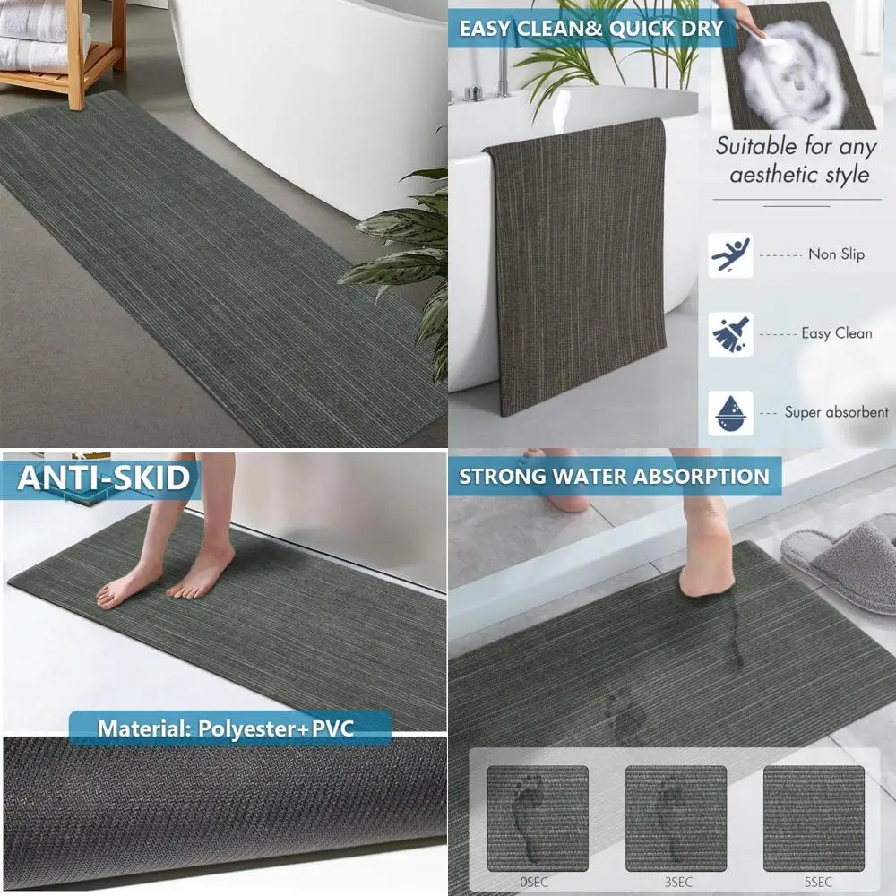 

custom-sized rubber non-slip, quick-dry, super absorbent thin bath rugs - washable mats for bathroom floors