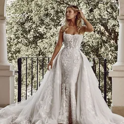 Detachable 2 In 1 Wedding Mermaid Dress Organza With Embroidery Ball Gown Square Collar Sleeveless Customized Vestido De Novia