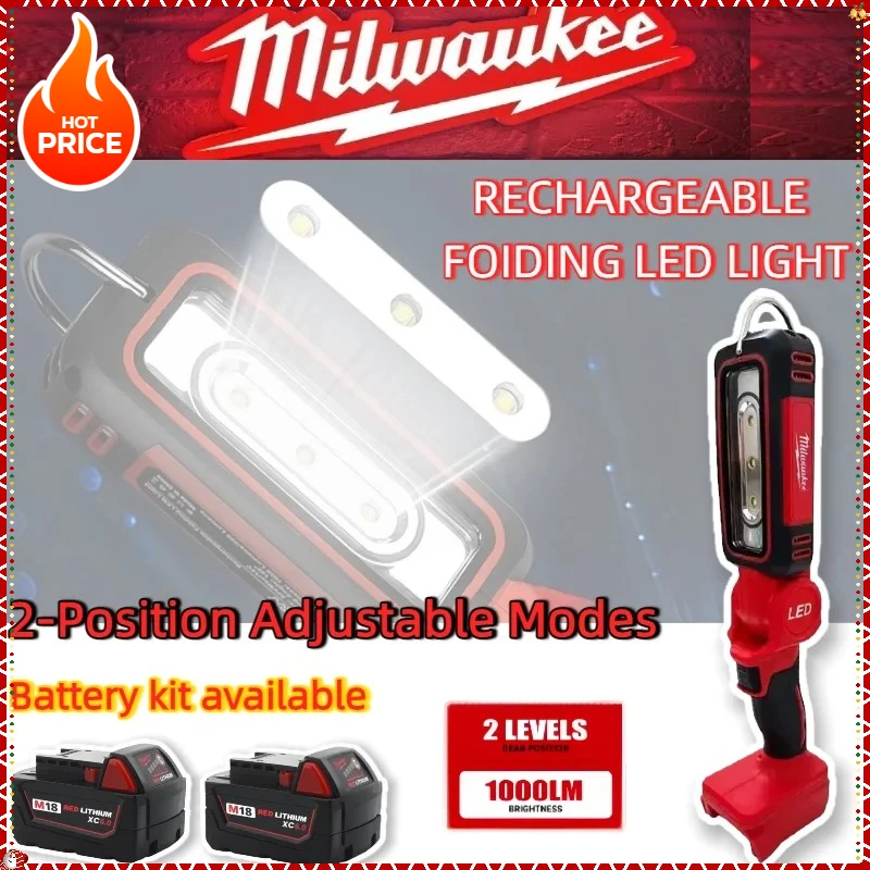 

Milwaukee Rechargeable Camping Flashlight with Hook Lighting Modes LED Work Light Super Bright Fit Night Work Car Inspection