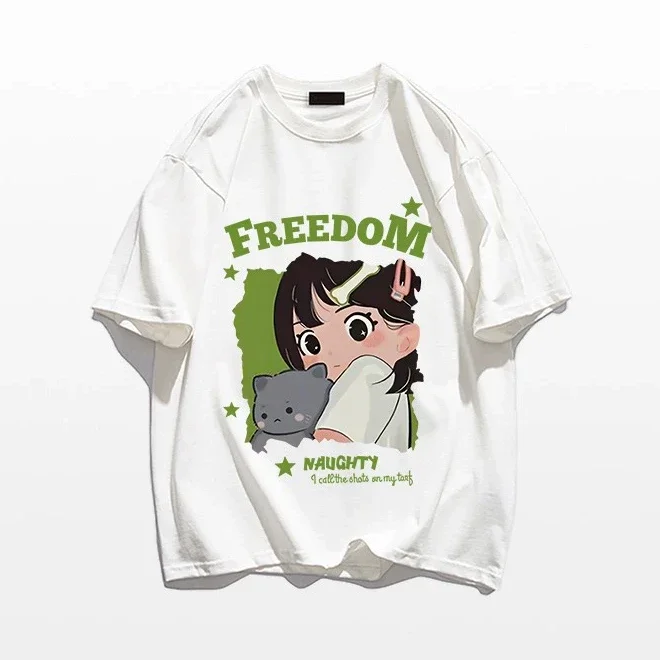 

Летняя повседневная футболка большого размера из чистого хлопка, футболки с короткими рукавами для женщин и мужчин, топы в стиле Харадзюку с героями мультфильмов аниме, унисекс, y2k, уличная одежда