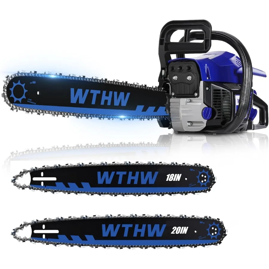 

Газовая бензопила объемом 58 куб.см с 20-дюймовыми и 18-дюймовыми стержнями быстрого переключателя для эффективной резки деревьев и разделения бревен, 550 мл.