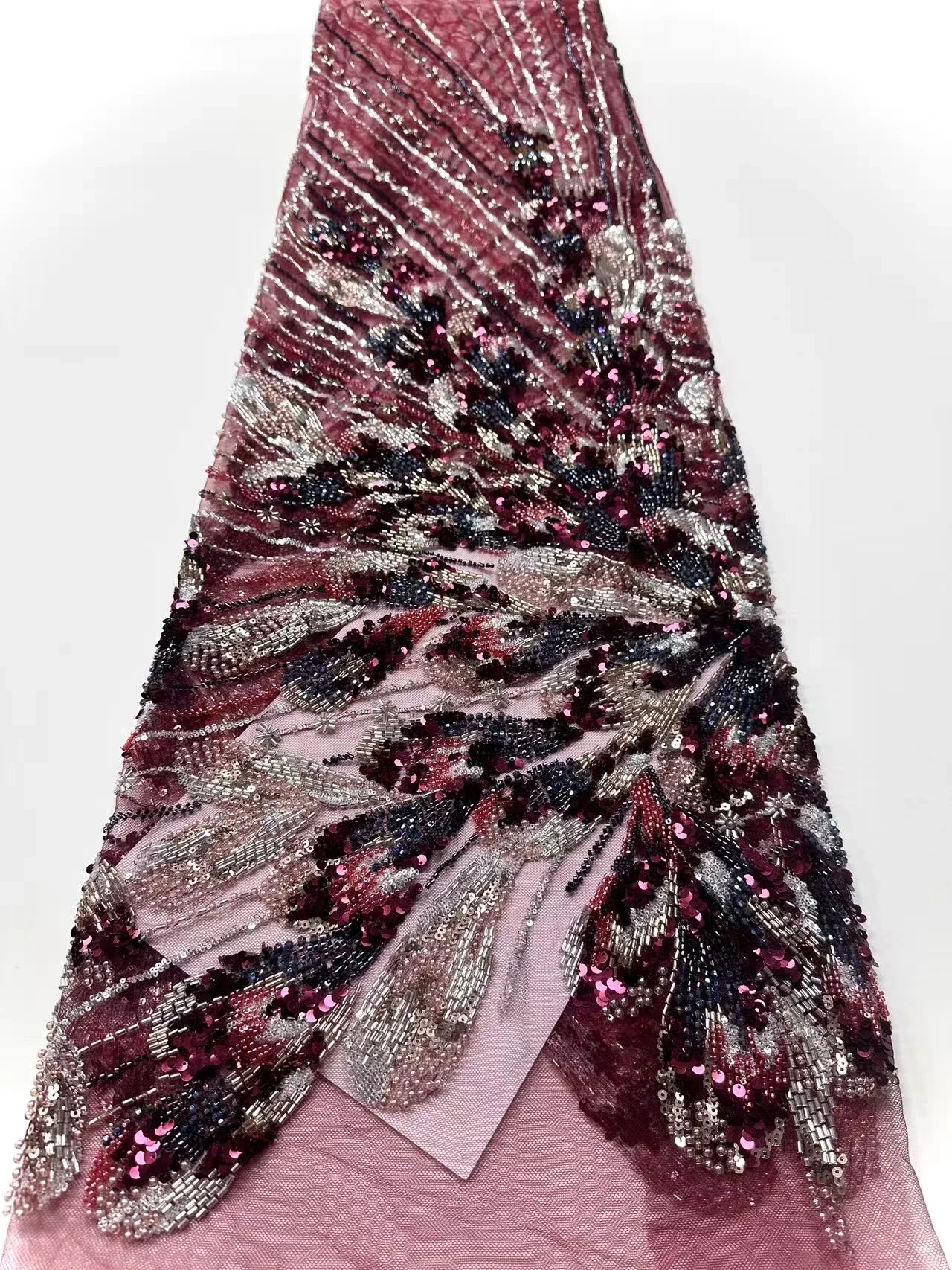 African Handmade Heavy Beaded Mesh Lace Fabric 5 Yards Luxury French Sequin Lace Fabric for Women's Party Dress Sewing TP1425