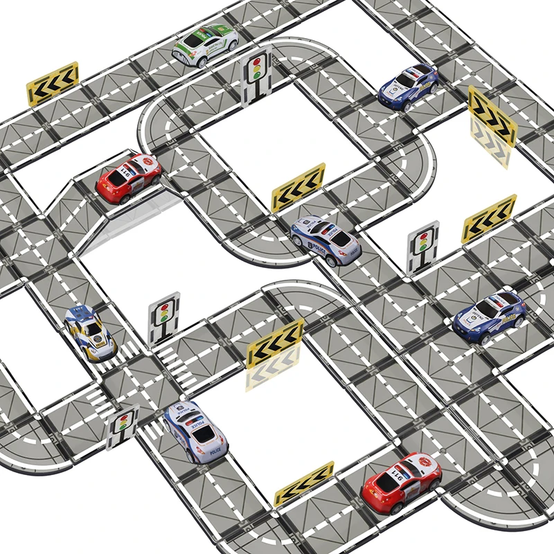 مجموعة طريق البلاط المغناطيسي مع بلاط بناء مغناطيسي للسيارة قابل للسحب، لعبة بناء الجذعية الإبداعية، لعبة تعليمية للأطفال هدية