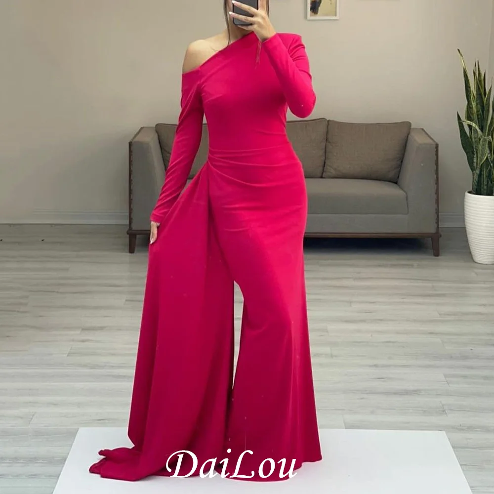 Simple Floor-Length Long Sleeves Sheath Column Evening Dress Spandex Bride Marriage Saudi Arabia Dresses Gowns