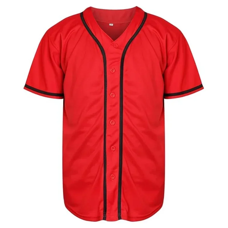 Mens Red Baseball Jersey Sports Blank Short Sleeve Shirt Loose Baseball T-shirt for Men