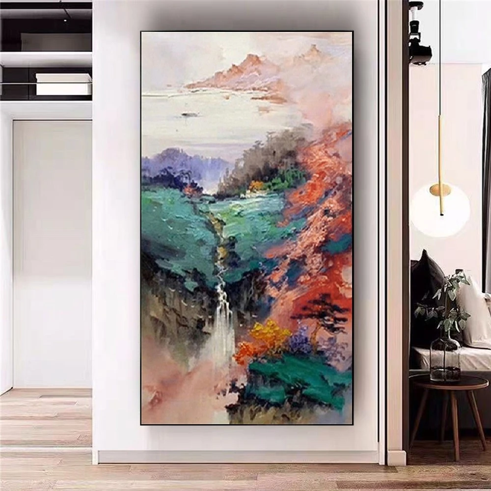 

Hand-Painted Abstract Landscape Posters Alpine Waterfall Scenery Picture Canvas Oil Painting Decor Wall Art For Home Decoration