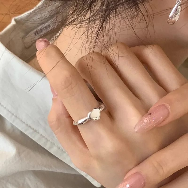 

PANJBJ 925 Sterling Silve Love Heart Ring for Women Girl Gift Simple Versatile Korean Sweet Jewelry Dropshipping