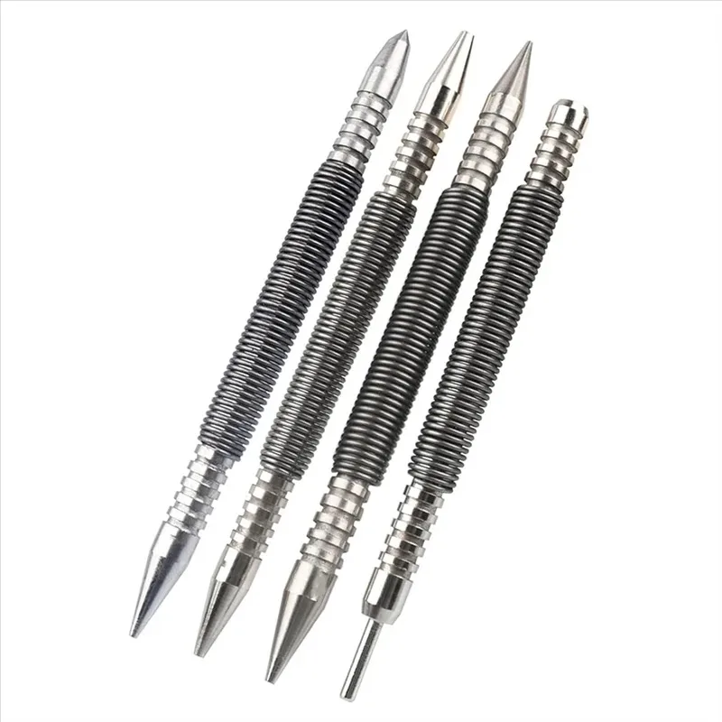 

Spring nail, double headed nail holder, disassembly of 4 hammer free door hinge pins, impact force spring loaded nail punch
